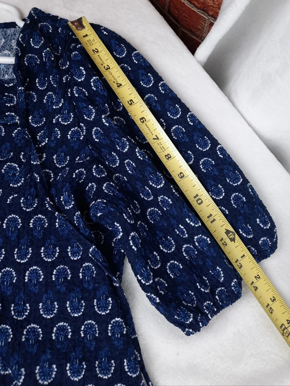 LOFT Navy Printed Short Sleeve Tie-Front Top Size